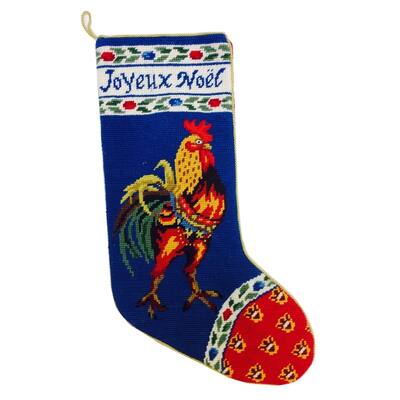 "Joyeux Noel" French Rooster Needlepoint Stocking