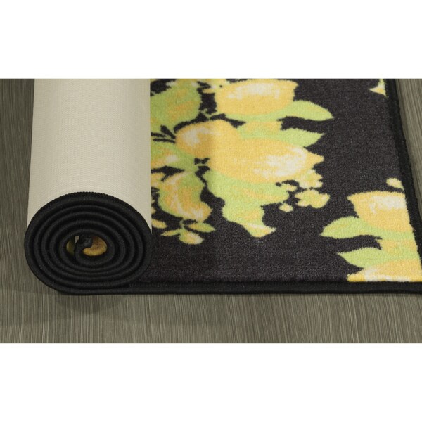 Non-Slip Kitchen and Bathroom Rugs Ottomanson Lemon Collection Contemporary Grey Lemons Design Runner Rug with Grey 20 X 59