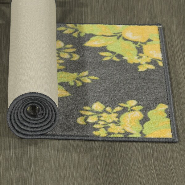 Ottomanson Lemon Collection Contemporary Grey Lemons Design Runner Rug With Non Slip Kitchen And Bathroom Rugs