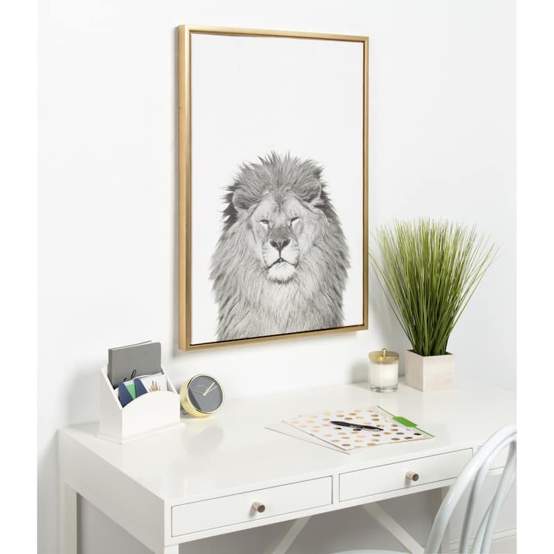 Sylvie Lion Framed Canvas Wall Art by Simon Te Tai, Gold 23x33