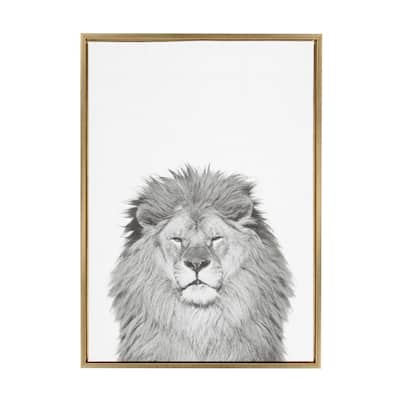 Sylvie Lion Framed Canvas Wall Art by Simon Te Tai, Gold 23x33