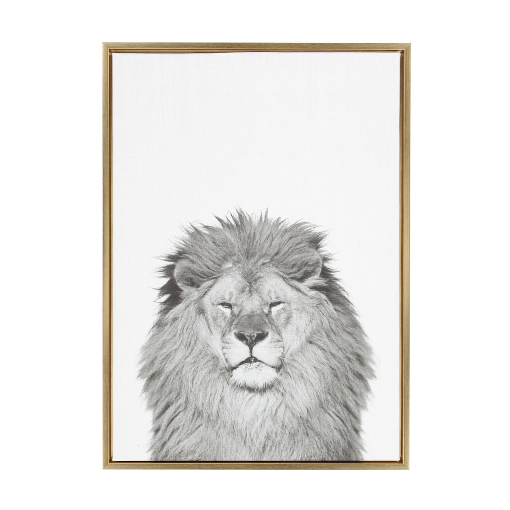 Sylvie Lion Framed Canvas Wall Art by Simon Te Tai, Gold 23x33