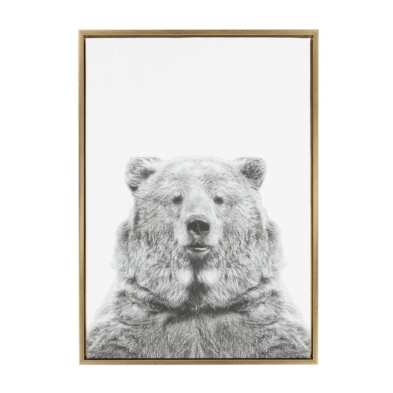 Sylvie Bear Framed Canvas Wall Art by Simon Te Tai, Gold 23 x 33