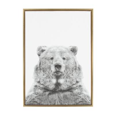 Sylvie Bear Framed Canvas Wall Art by Simon Te Tai, Gold 23 x 33