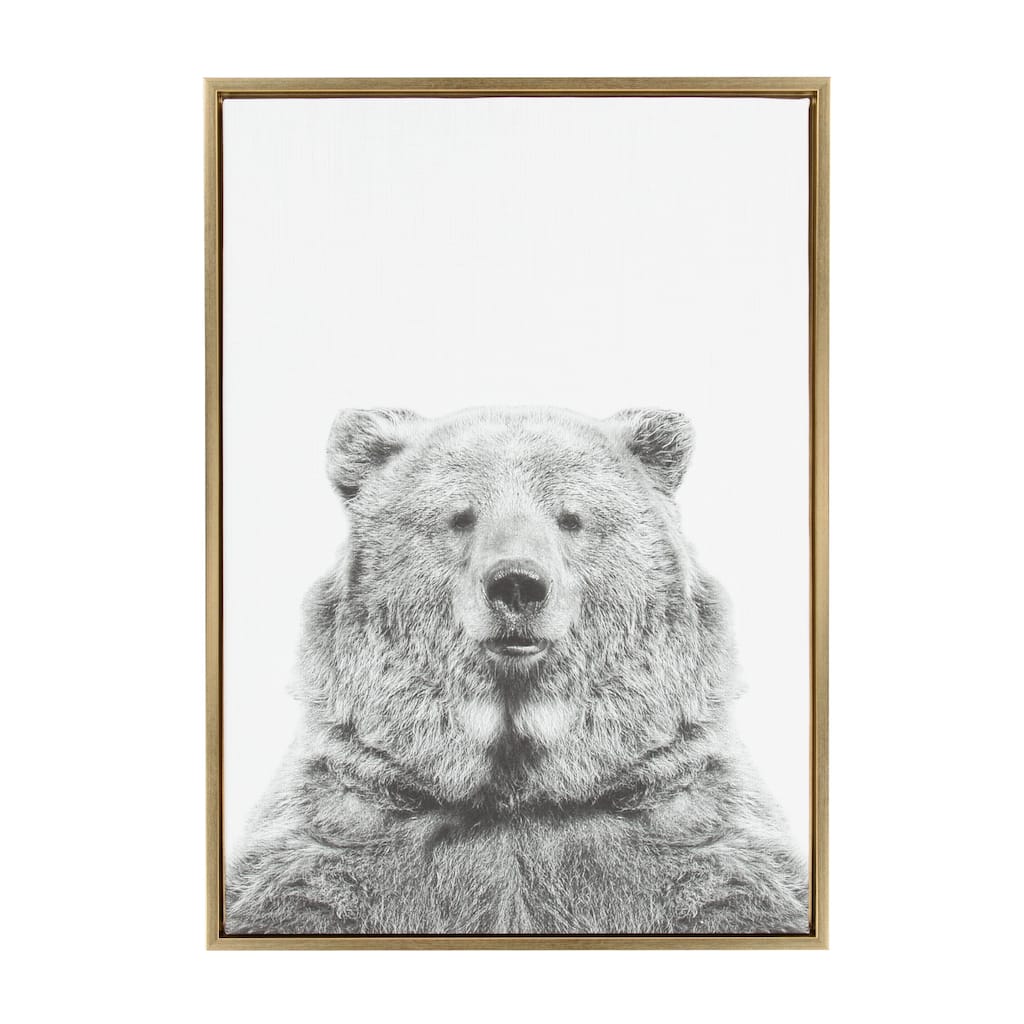 Sylvie Bear Framed Canvas Wall Art by Simon Te Tai, Gold 23 x 33