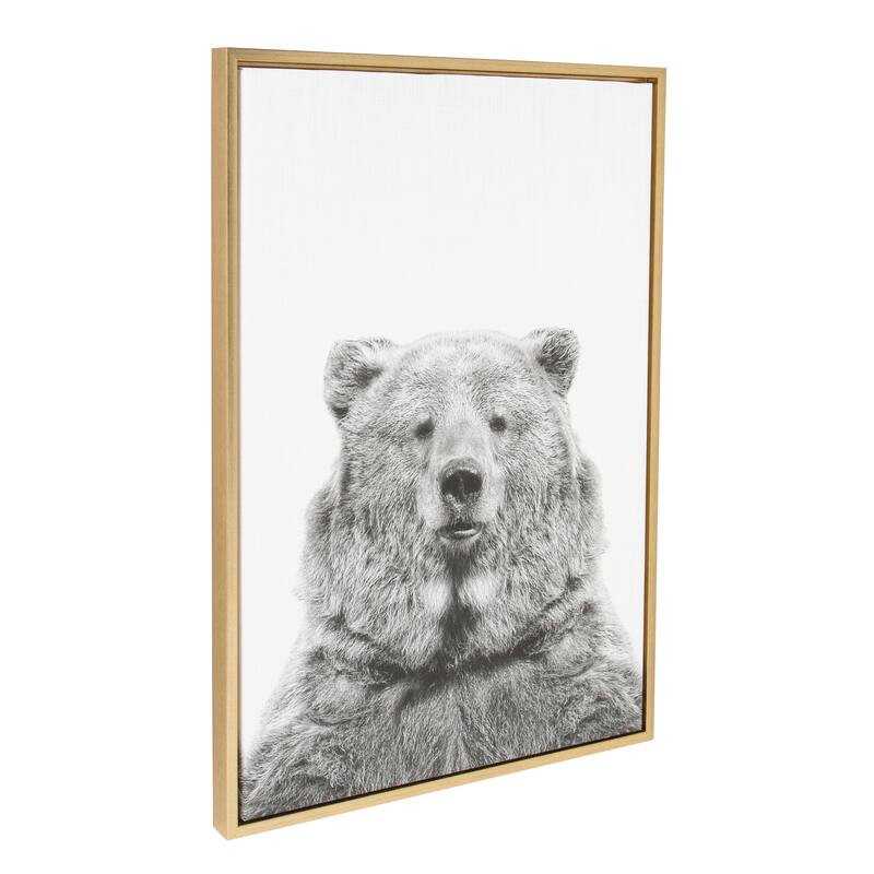 Sylvie Bear Framed Canvas Wall Art by Simon Te Tai, Gold 23 x 33