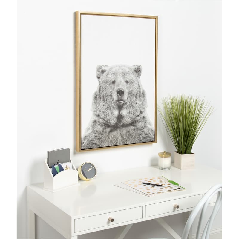 Sylvie Bear Framed Canvas Wall Art by Simon Te Tai, Gold 23 x 33