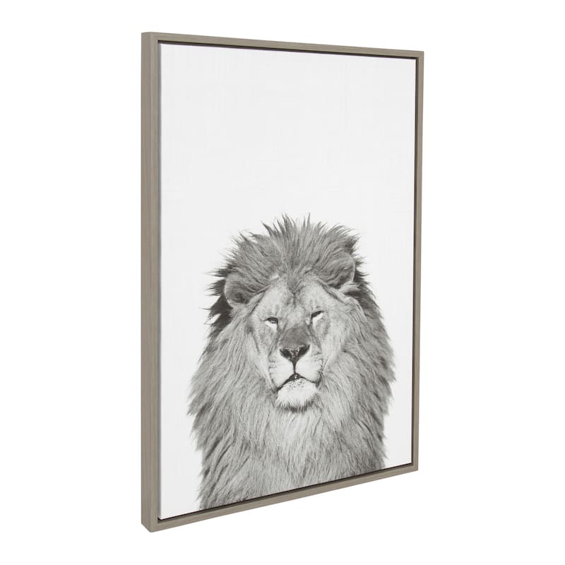 Sylvie Lion Framed Canvas Wall Art by Simon Te Tai, Gray 23x33