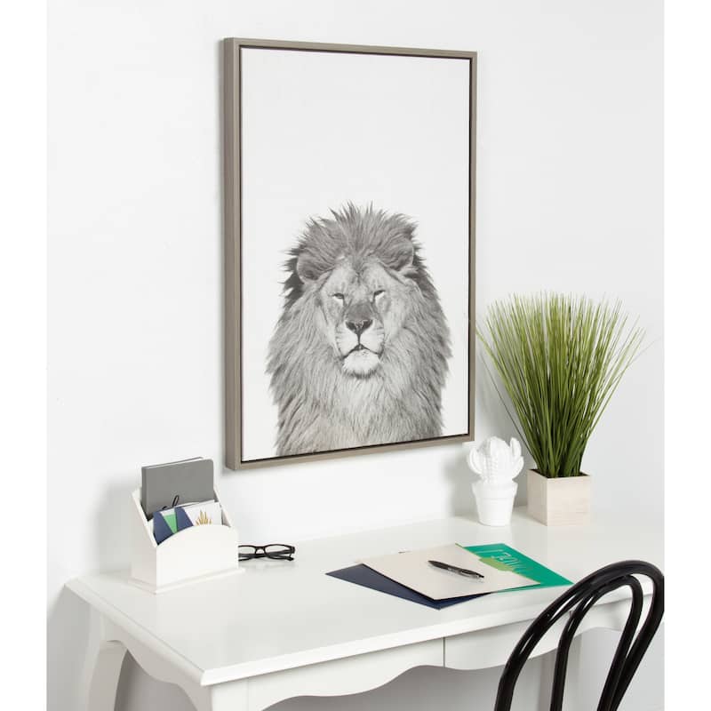 Sylvie Lion Framed Canvas Wall Art by Simon Te Tai, Gray 23x33