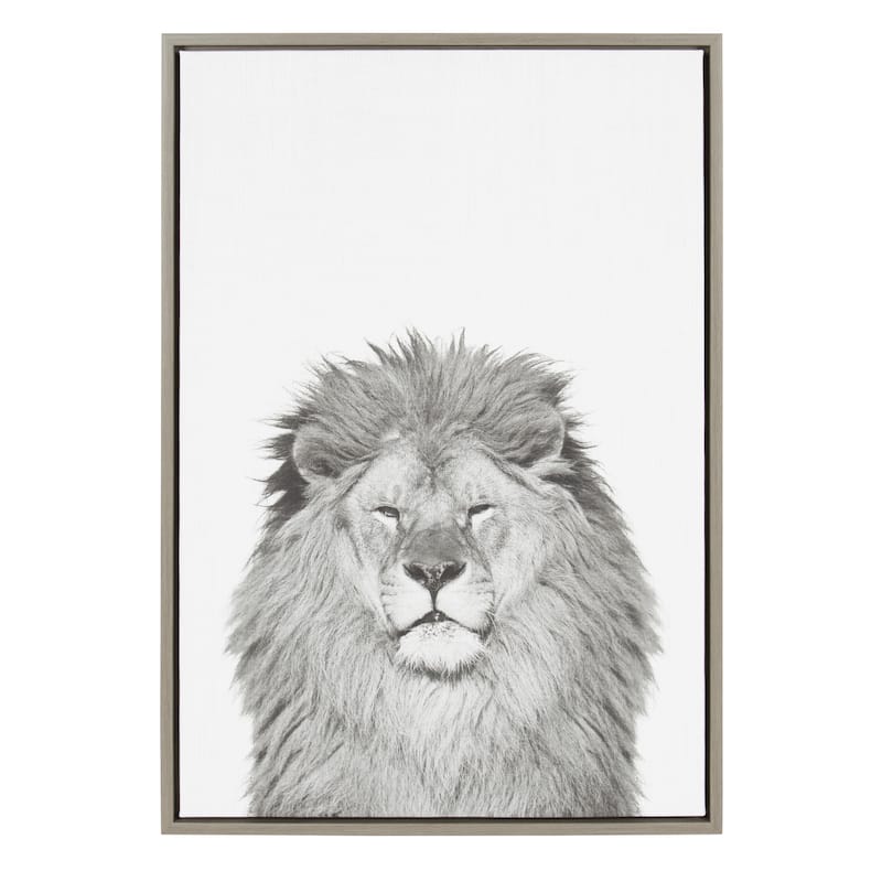 Sylvie Lion Framed Canvas Wall Art by Simon Te Tai, Gray 23x33
