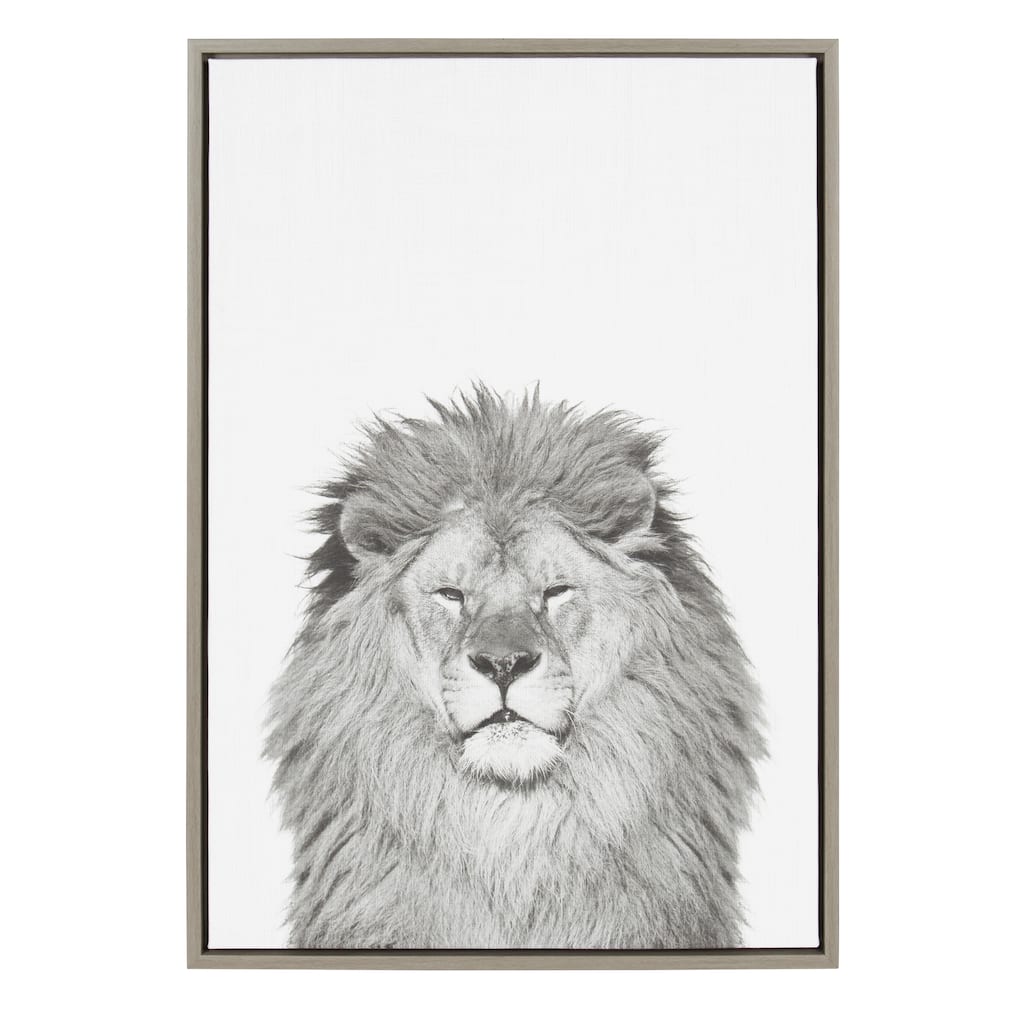 Sylvie Lion Framed Canvas Wall Art by Simon Te Tai, Gray 23x33