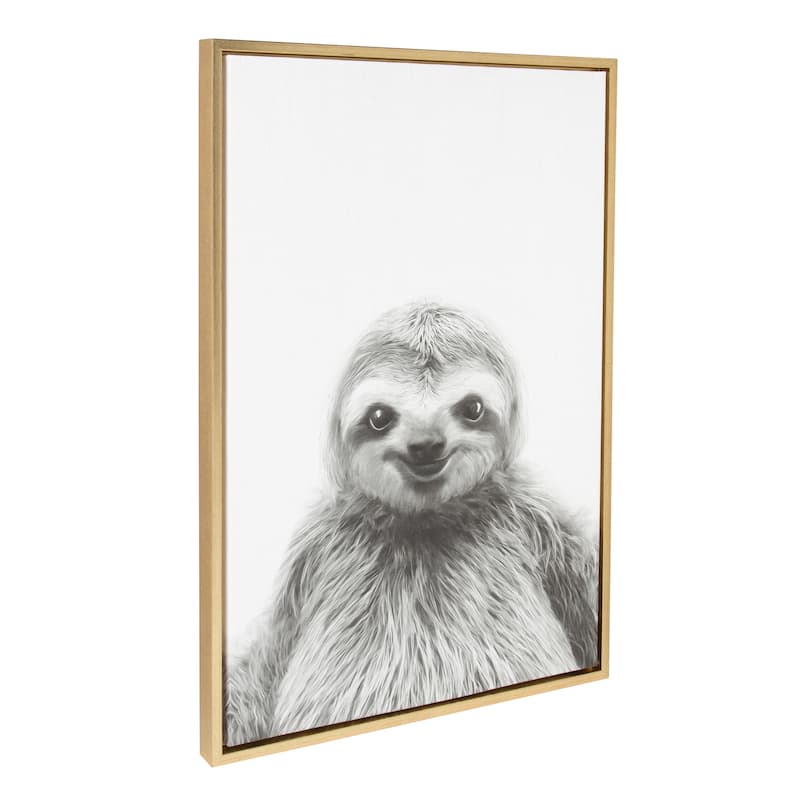 Sylvie Sloth Framed Canvas Wall Art by Simon Te Tai, Gold 23x33