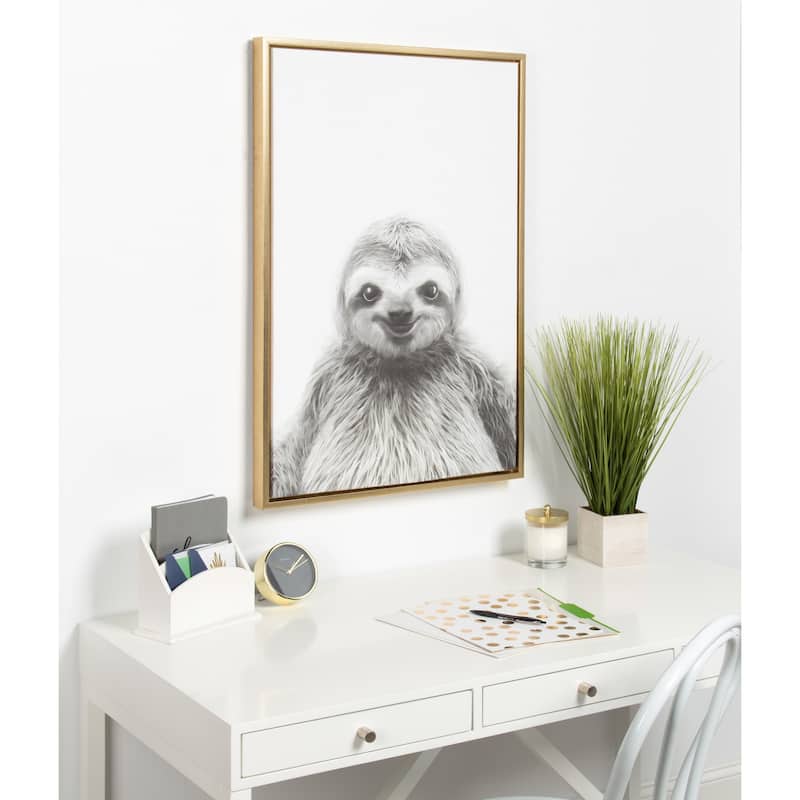 Sylvie Sloth Framed Canvas Wall Art by Simon Te Tai, Gold 23x33