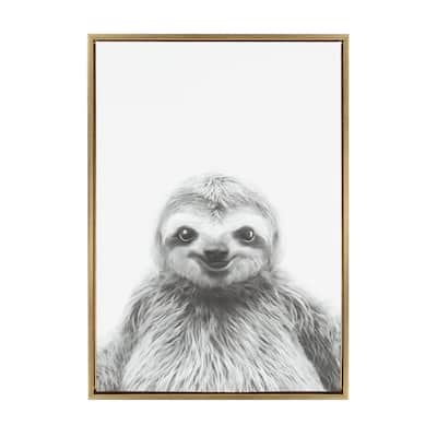Sylvie Sloth Framed Canvas Wall Art by Simon Te Tai, Gold 23x33
