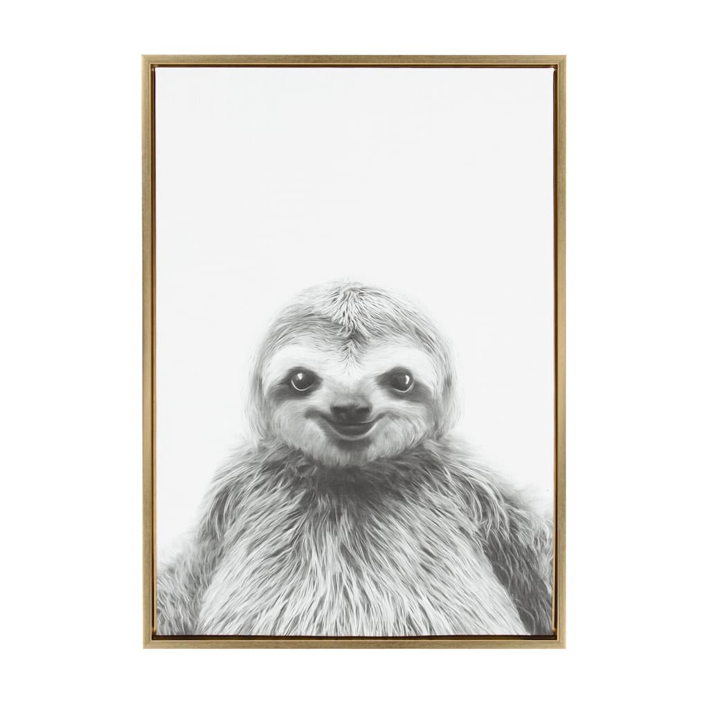 Sylvie Sloth Framed Canvas Wall Art by Simon Te Tai, Gold 23x33
