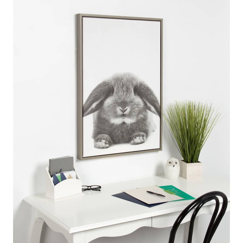 Sylvie Rabbit Framed Canvas Wall Art by Simon Te Tai, Gray 23x33