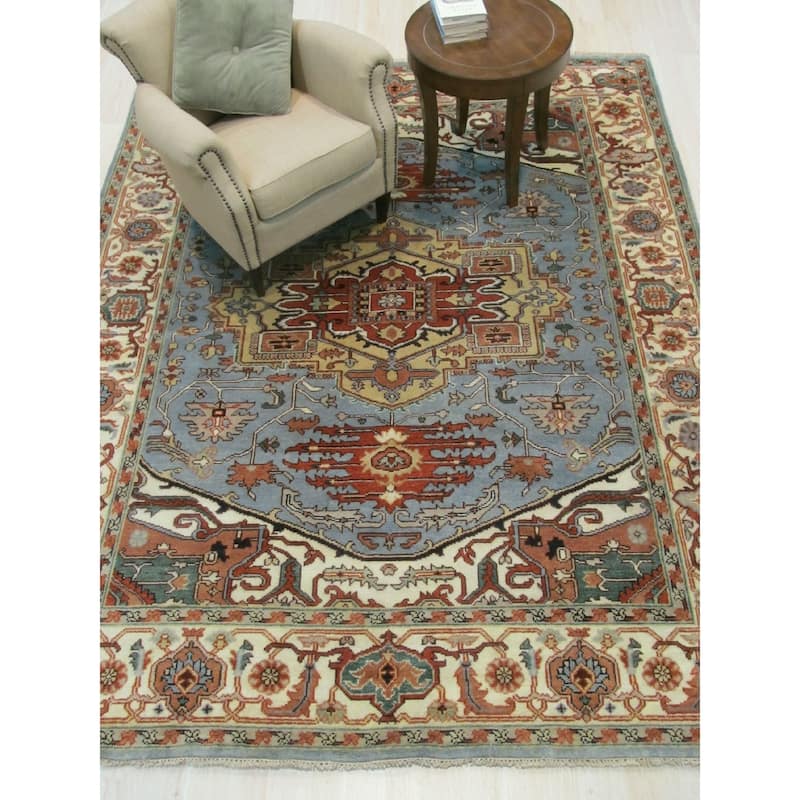 Hand-Knotted Wool Blue Traditional Geometric Rug - Timeless Elegance and Superior Craftsmanship