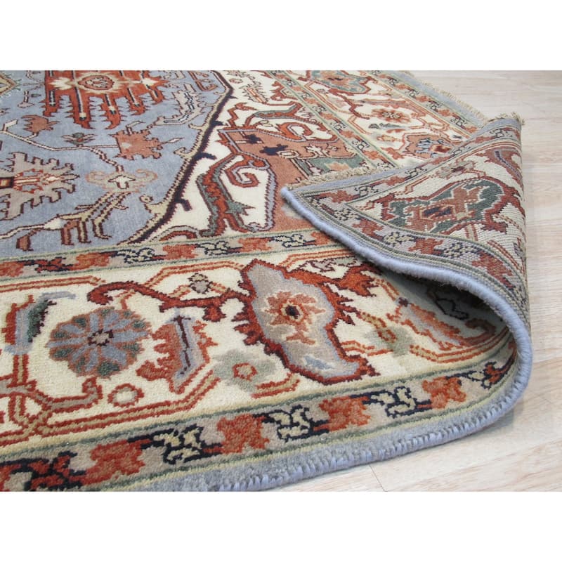 Hand-Knotted Wool Blue Traditional Geometric Rug - Timeless Elegance and Superior Craftsmanship