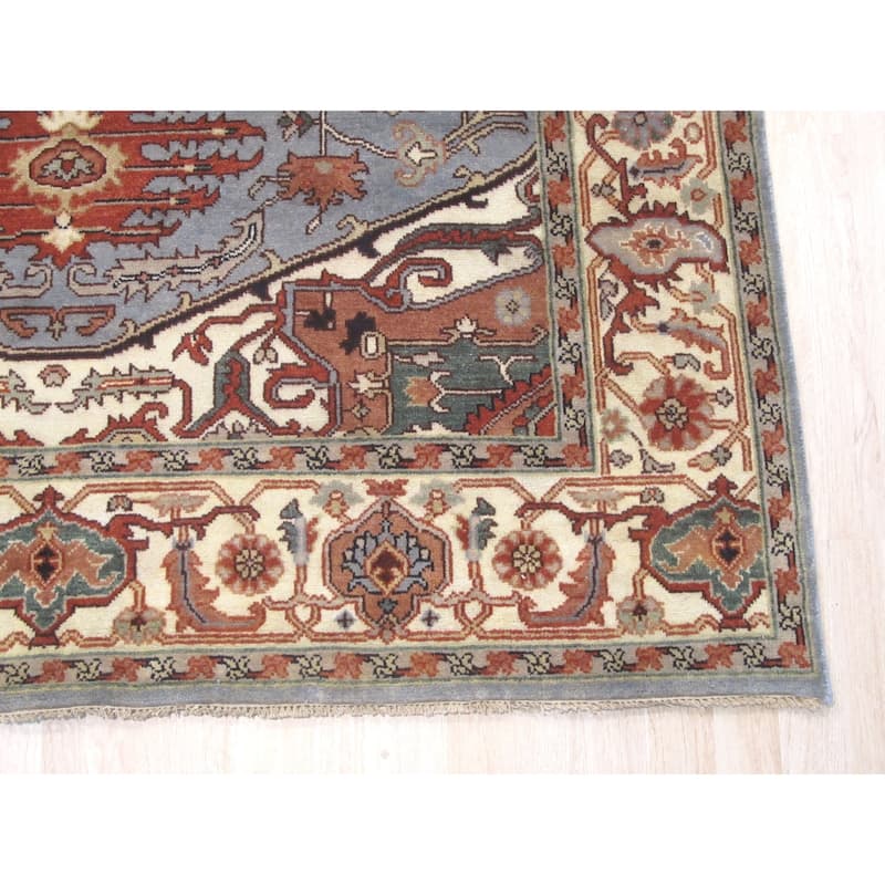 Hand-Knotted Wool Blue Traditional Geometric Rug - Timeless Elegance and Superior Craftsmanship