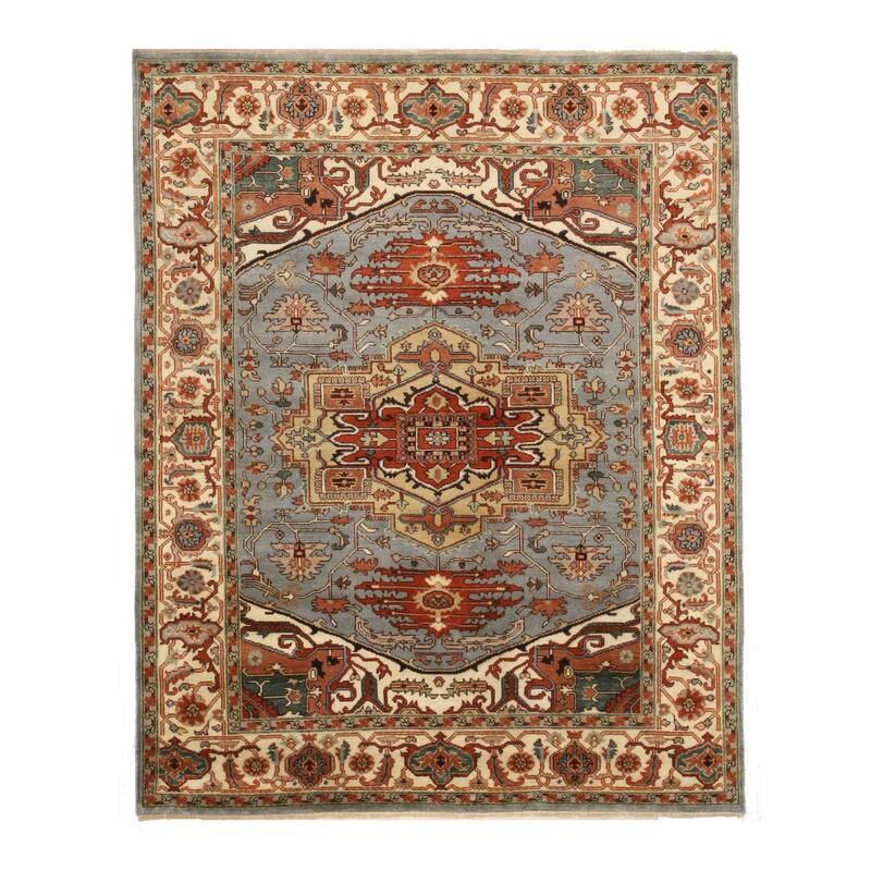 Hand-Knotted Wool Blue Traditional Geometric Rug - Timeless Elegance and Superior Craftsmanship