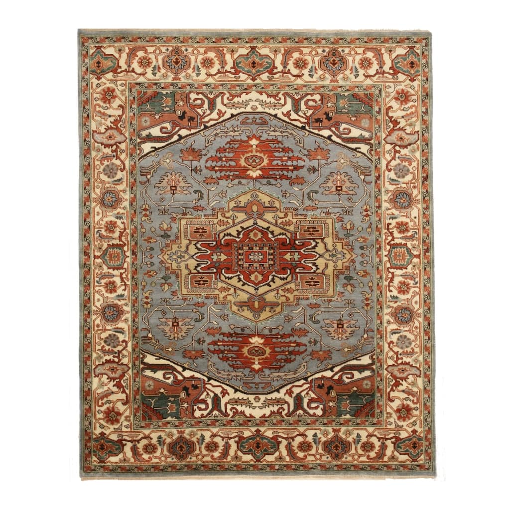 Hand-Knotted Wool Blue Traditional Geometric Rug - Timeless Elegance and Superior Craftsmanship