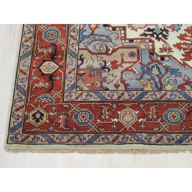 Hand-Knotted Wool Blue Traditional Geometric Rug - Timeless Elegance and Superior Craftsmanship