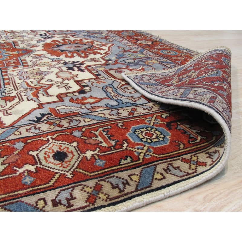 Hand-Knotted Wool Blue Traditional Geometric Rug - Timeless Elegance and Superior Craftsmanship