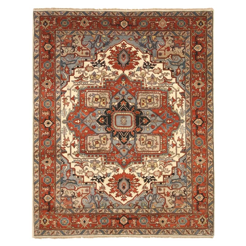 Hand-Knotted Wool Blue Traditional Geometric Rug - Timeless Elegance and Superior Craftsmanship