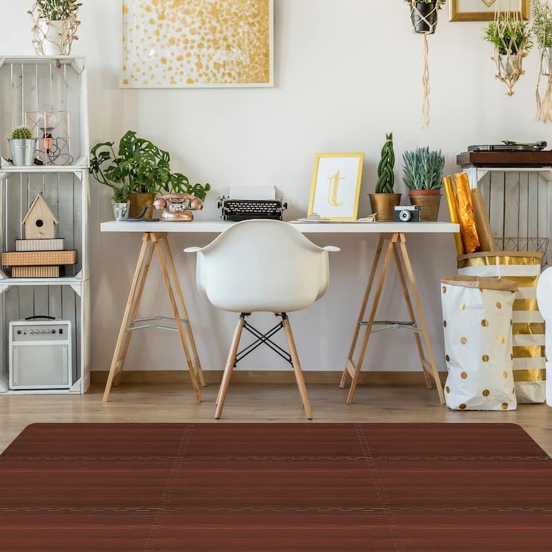 Sorbus Interlocking Floor Mat - Wood Grain Print