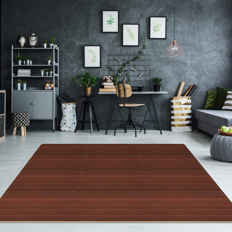 Sorbus Interlocking Floor Mat - Wood Grain Print