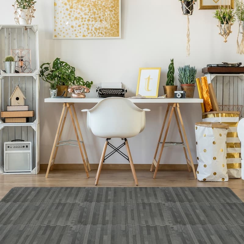 Sorbus Interlocking Floor Mat - Wood Grain Print