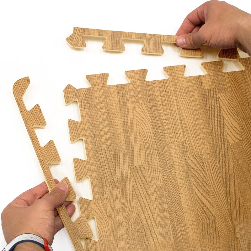 Sorbus Interlocking Floor Mat - Wood Grain Print