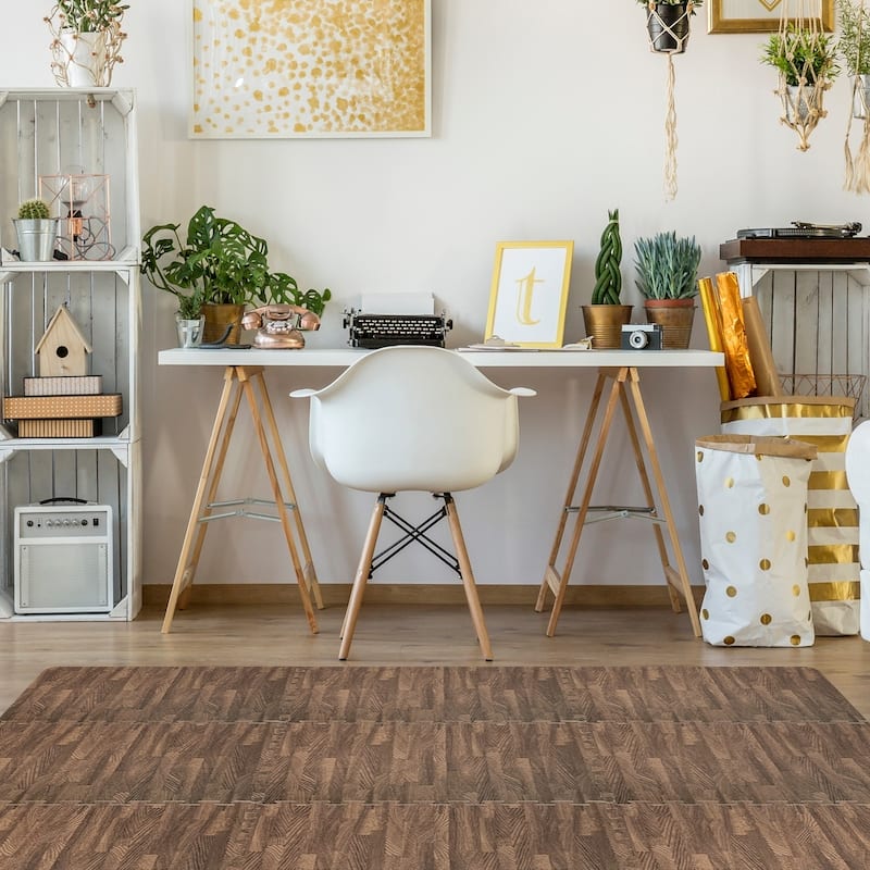 Sorbus Interlocking Floor Mat - Wood Grain Print