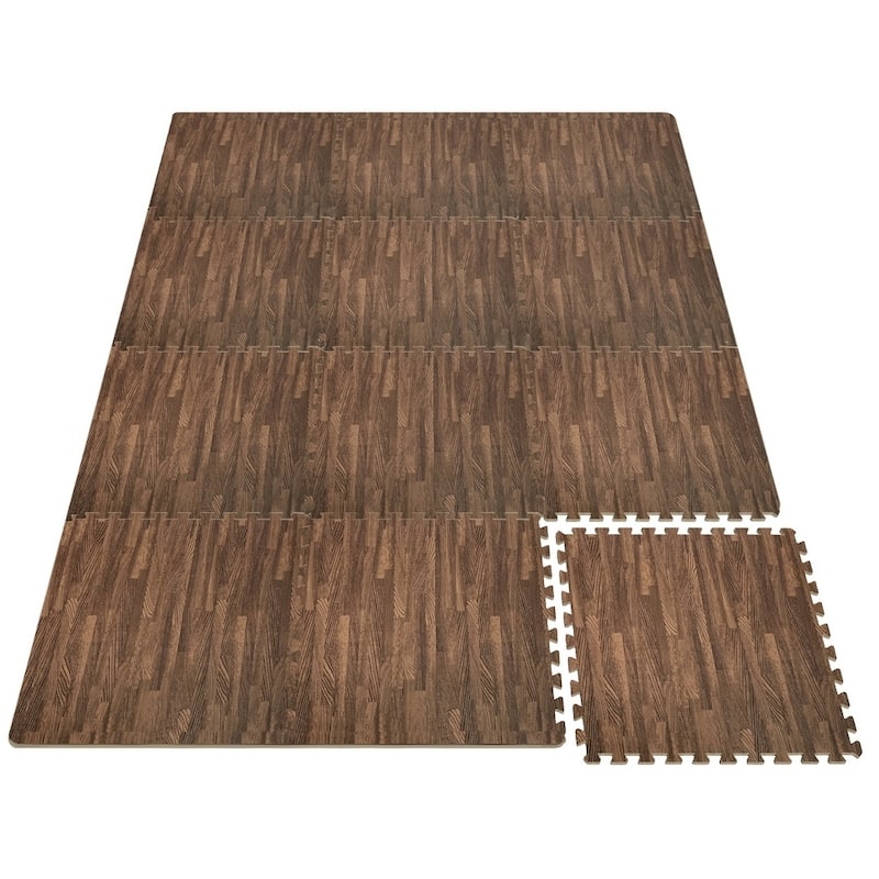 Sorbus Interlocking Floor Mat - Wood Grain Print