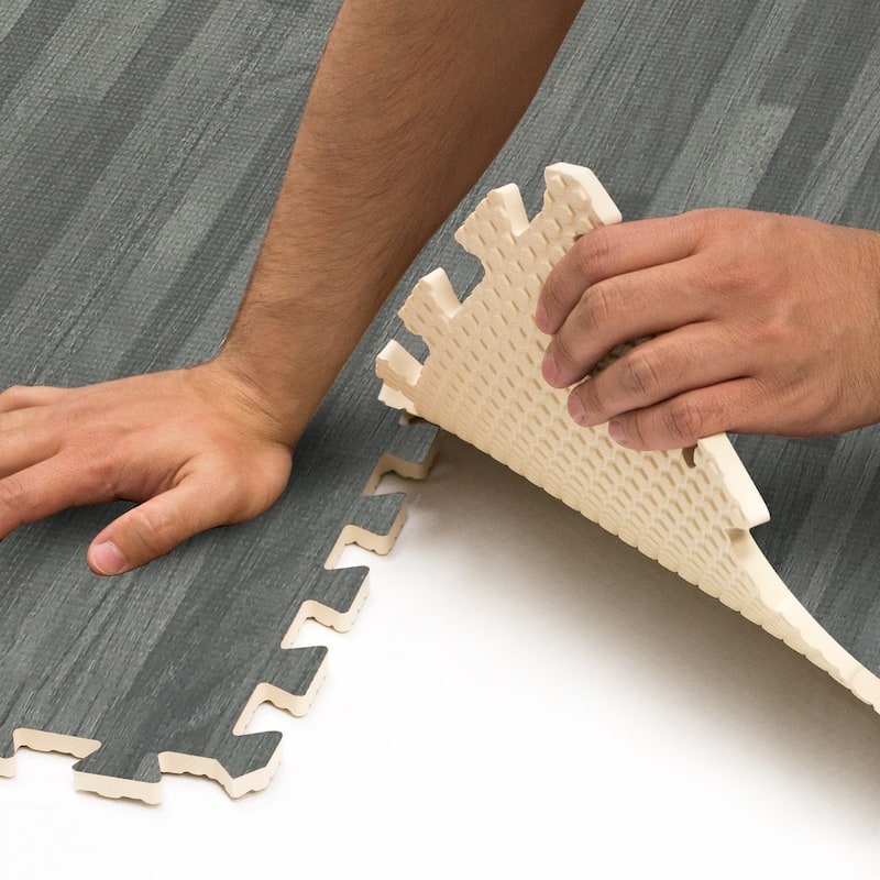Sorbus Interlocking Floor Mat - Wood Grain Print