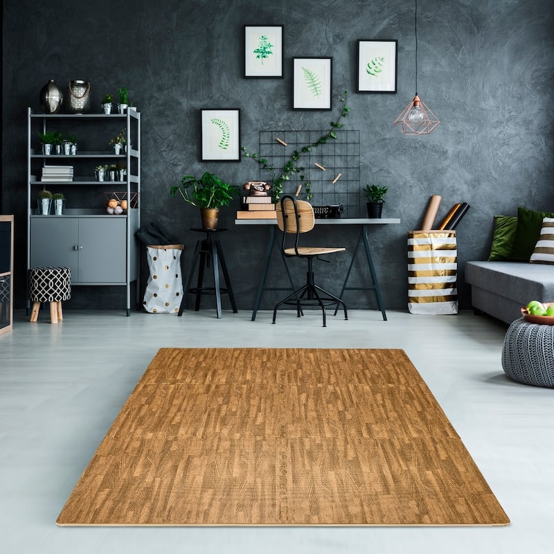 Sorbus Interlocking Floor Mat - Wood Grain Print
