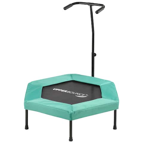 Upper Bounce 40" Hexagonal Fitness Mini-Trampoline - T-Shaped Adjustable Hand Rail - Bungee Cord Suspension - Green