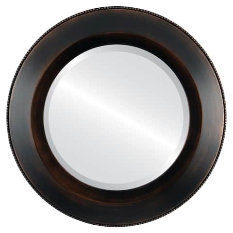 Lombardia Framed Round Mirror in Rubbed Bronze - Antique Bronze