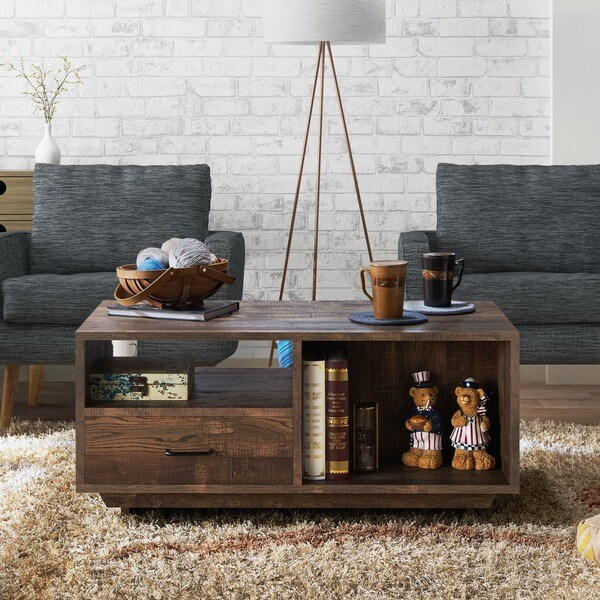 Mailer Rustic Reclaimed Oak Storage Coffee Table by FOA