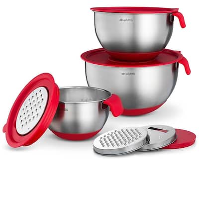 Belwares Stainless Steel Mixing Bowls w/ Airtight Lids & Non-Slip Base