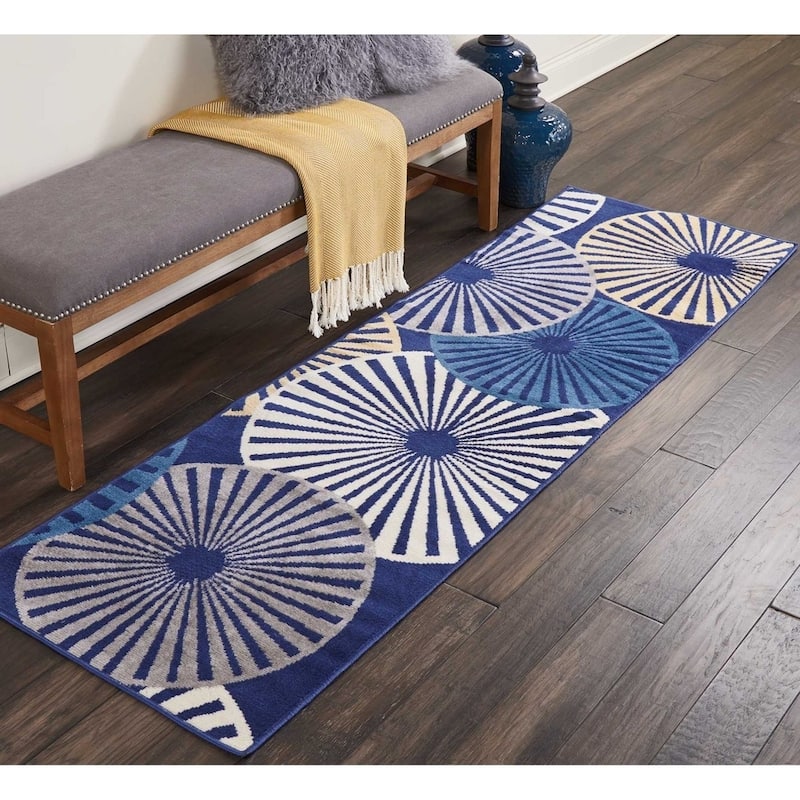 Nourison Grafix Modern Geometric Area Rug - 2'3" x 7'6" Runner - Navy