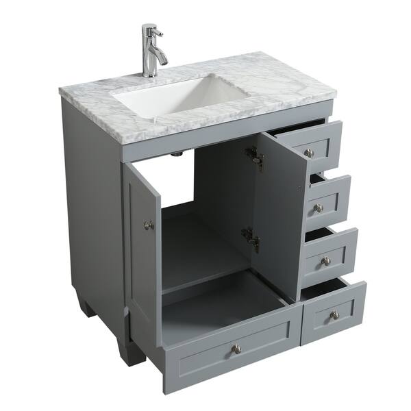 Shop Eviva Happy 30 Inch X 18 Inch Gray Transitional Vanity With White Carrara Marble Countertop And Undermount Porcelain Sink Overstock 19475159