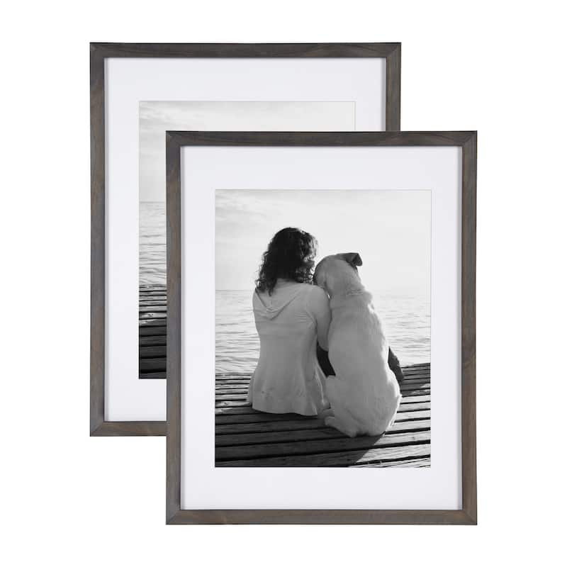 DesignOvation Gallery Wood Photo Frames - 14x18 matted to 11x14 - Grey