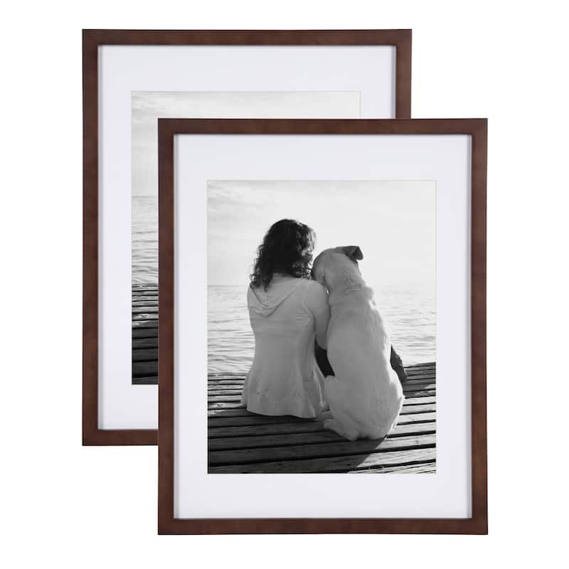 DesignOvation Gallery Wood Photo Frames - 14x18 matted to 11x14 - Walnut