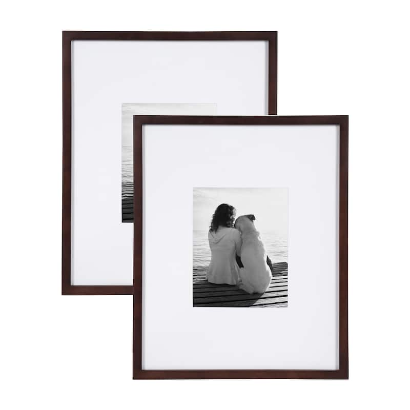 DesignOvation Gallery Wood Photo Frames - 16x20 matted to 8x10 - Walnut