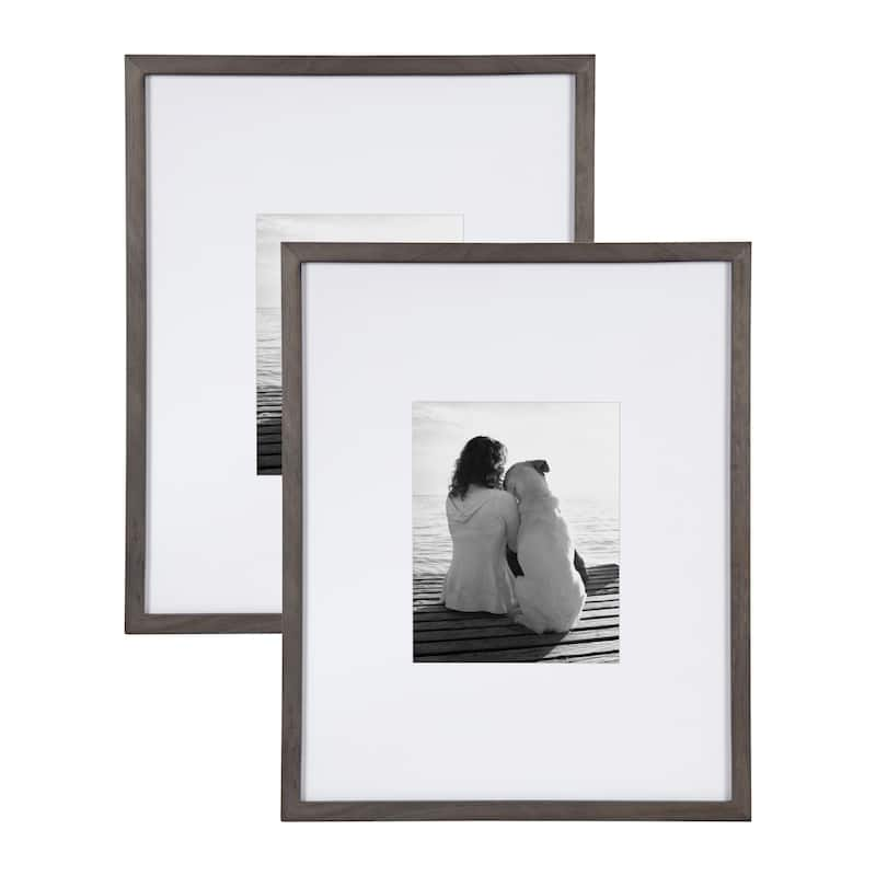 DesignOvation Gallery Wood Photo Frames - 16x20 matted to 8x10 - Grey