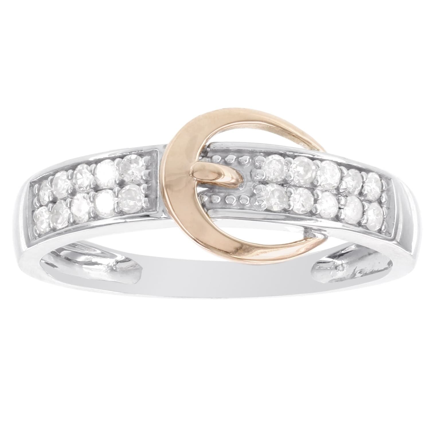 1//5 ct Diamond Buckle Ring in Sterling Silver /& 14K Gold