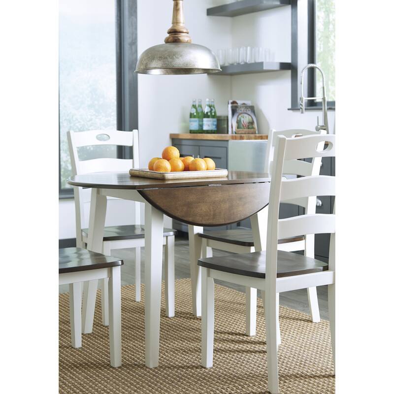 Signature Design By Ashley Woodanville White/ Brown Drop-leaf Round Table