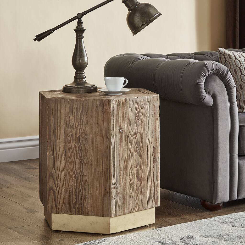 Bailey Contemporary Wood and Brass End Table by iNSPIRE Q Bold