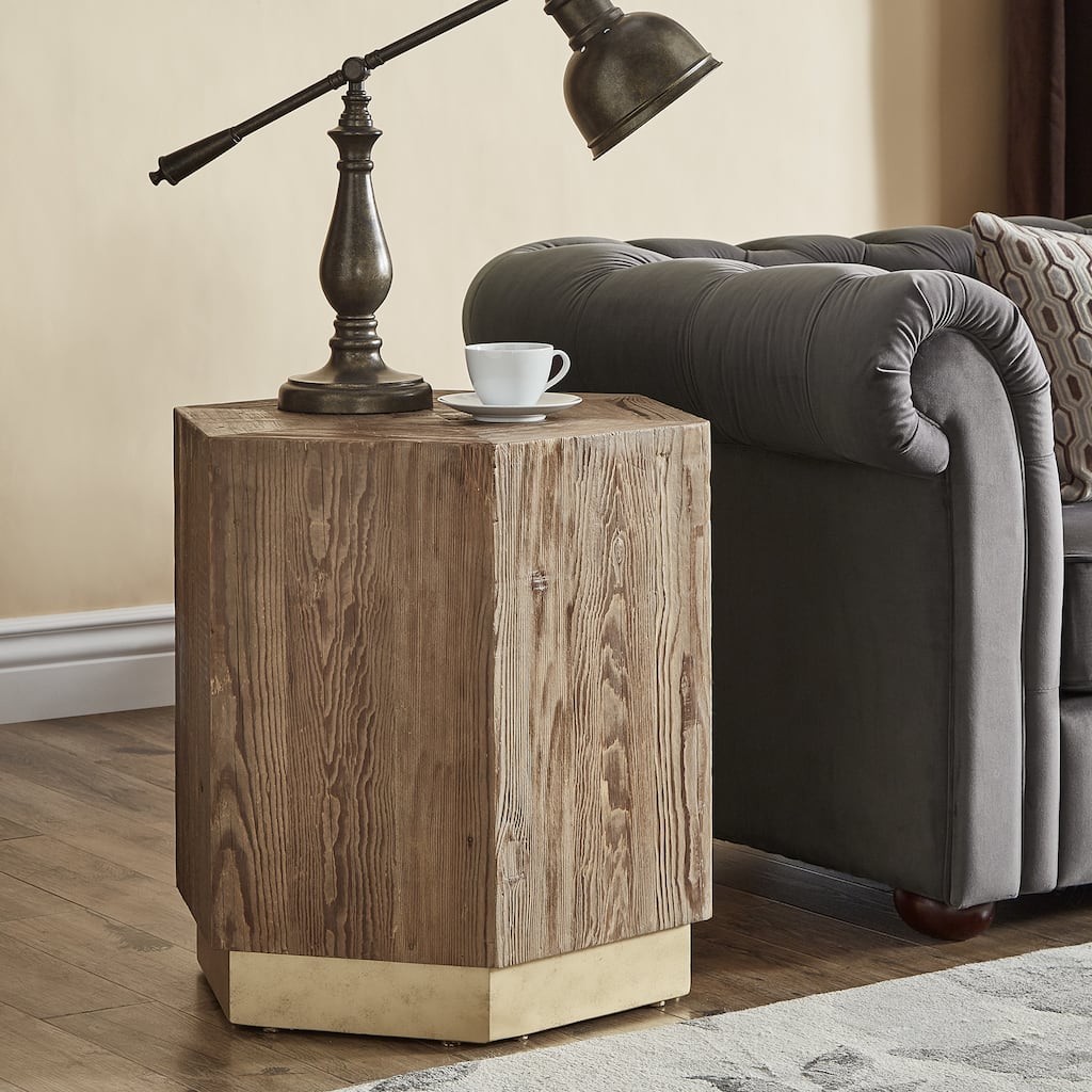 Bailey Contemporary Wood and Brass End Table by iNSPIRE Q Bold